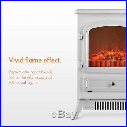 Electric Fire Stove Heater White Log Effect Freestanding Fire Place All Rooms