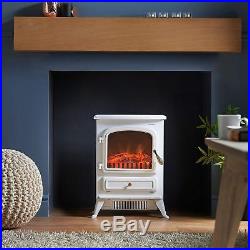 Electric Fire Stove Heater White Log Effect Freestanding Fire Place All Rooms