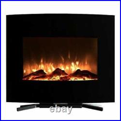 Electric Fireplace 25-Inch 1500W Curved Wall Mounted Heater Floor Stand Black