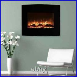 Electric Fireplace 25-Inch 1500W Curved Wall Mounted Heater Floor Stand Black