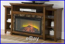 Electric Fireplace Entertainment Center Antique Wood Faux Stone Media TV Stand