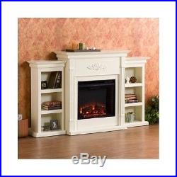 Electric Fireplace Heater Media Center Bookcase Ivory Wood Mantel TV Stand New