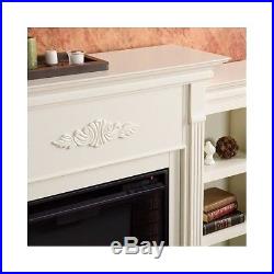 Electric Fireplace Heater Media Center Bookcase Ivory Wood Mantel TV Stand New