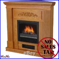 Electric Fireplace Heater TV Stand Adjustable Heat Corner Console Oak Finish New