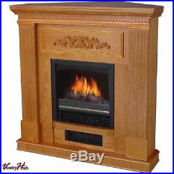Electric Fireplace Heater TV Stand Adjustable Heat Corner Console Oak Finish New