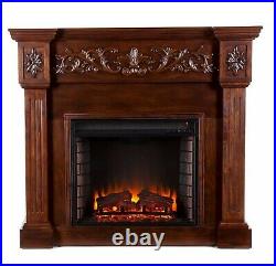 Electric Fireplace Heater Wood Mantel Surround Lighted Logs Remote Control