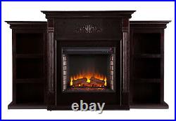 Electric Fireplace Heater with LED Logs Media Center Bookshelf Remote Control
