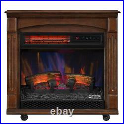 Electric Fireplace Infrared Quartz Adjustable Digital Thermostat Casters Roll