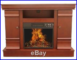 Electric Fireplace Mantel 60 TV Stand Cherry Media Center Storage Mantle Remote