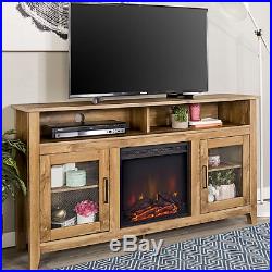 Electric Fireplace TV Stand Barnwood Wood Media Console Heater Entertainment Cen