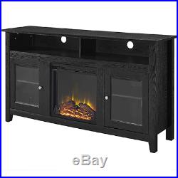 Electric Fireplace TV Stand Black Wood Media Console Heater Entertainment Center