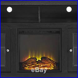 Electric Fireplace TV Stand Black Wood Media Console Heater Entertainment Center