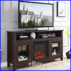 Electric Fireplace TV Stand Brown Wood Media Console Heater Entertainment Center
