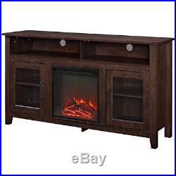 Electric Fireplace TV Stand Brown Wood Media Console Heater Entertainment Center