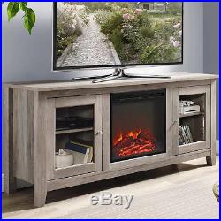 Electric Fireplace TV Stand Gray Media Wood Console Heater Entertainment Center