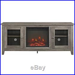 Electric Fireplace TV Stand Gray Media Wood Console Heater Entertainment Center