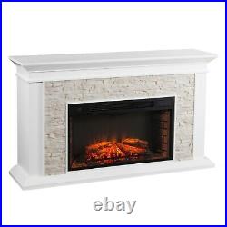 Electric Fireplace With Faux Stone Mantel Free Standing Fireplace Heater White