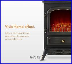 Electric Stove Heater 1850W Freestanding Fireplace with Wood Burning Led Effect