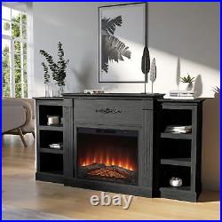 Entertainment Electric Fireplace Console Storage Wood with Remote Control, Grey