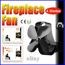 Fireplace 4 Blowers Stove Fan with Thermometer for Log Wood Burner Fuel Saving