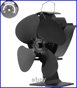Fireplace Fan, 4 Blade Silent Wood Top Fan, Heat Powered Stove Fan with Thermom