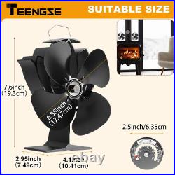 Fireplace Fan, 4 Blade Silent Wood Top Fan, Heat Powered Stove Fan with Thermom
