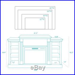 Fireplace TV Stand Wood Storage Media Console Electric Heater for TVS, White