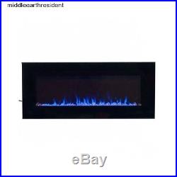 Fireplace Wall Mount Heater Electric Duel Blue Orange Flames Black Glass Remote