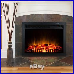 Freestanding 23 in. Electric Fireplace Insert Heater, Black with Tempered Glass