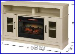 Freestanding Electric Fireplace TV Stand Antique White Remote Infrared Heater