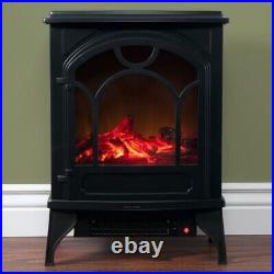 Freestanding Electric Fireplace Ventless Space Heater with Faux Log Flame Black