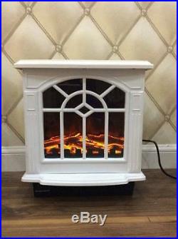 Freestanding White Electric Fireplace Heater Log Wood Burning Flame Stove LED