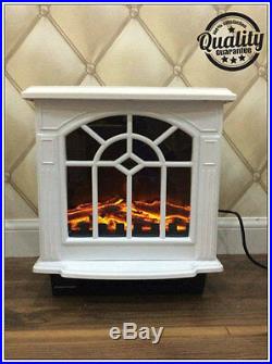 Freestanding White Electric Fireplace Heater Log Wood Burning Flame Stove LED