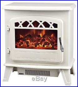 Galleon Fires Electric Stove Heater with Log Flame Effect Fire Cream Warm White