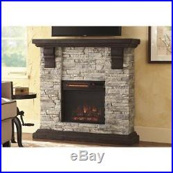 Highland 40 in. Media Console Electric Fireplace TV Stand in Faux Stone Gray