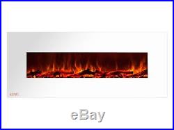 Ignis Royal White 60 inch Wall / Recessed Mount Electric Fireplace with Logs