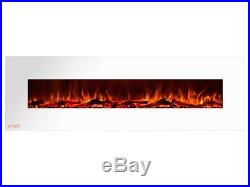 Ignis Royal White 72 inch Electric Fireplace with Logs, Remote Control