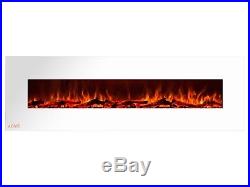 Ignis Royal White 72 inch Wall / Recessed Mount Electric Fireplace with Logs