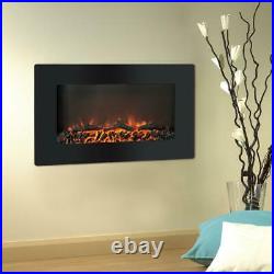 In Wall Mount Electric Fireplace Electronic Flat Panel Realistic Logs Black