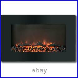 In Wall Mount Electric Fireplace Electronic Flat Panel Realistic Logs Black