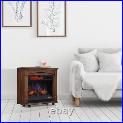 Infrared Quartz Heater Electric Fireplace 3D Portable Wheel withRemote Cabinet