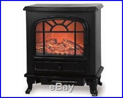 Large 2000W Black Log Burning Flame Effect Electric Fire Heater Fireplace Stove