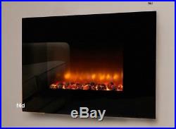 Large 900w & 1800w Black Log Burning Flame Effect Electric Wall Mounted Fire New
