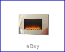 Large Mirrored Chrome LED Wall Mounted Electric Fireplace Real Flame Slim Heater