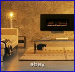 Log Flame remote 36in Wall Mounted Heater Electric Fireplace with Remote Black