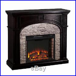 MFP02069 EBONY / FAUXED GRAY STACKED STONE ELECTRIC FIREPLACE With REMOTE