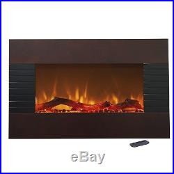 Mahogany Electric Fireplace with Wall Mount & Floor Stand Remote 35 x 24 Inches