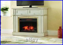 Mantel Console Infrared Electric Fireplace Antique White Finish 42 in TV Stand