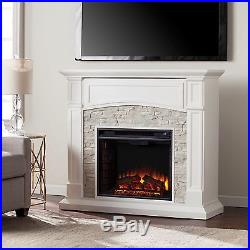 Mef26039 White Fauxed Stone Media Electric Fireplace With Remote