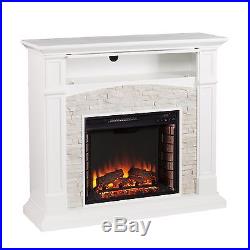 Mef26039 White Fauxed Stone Media Electric Fireplace With Remote
